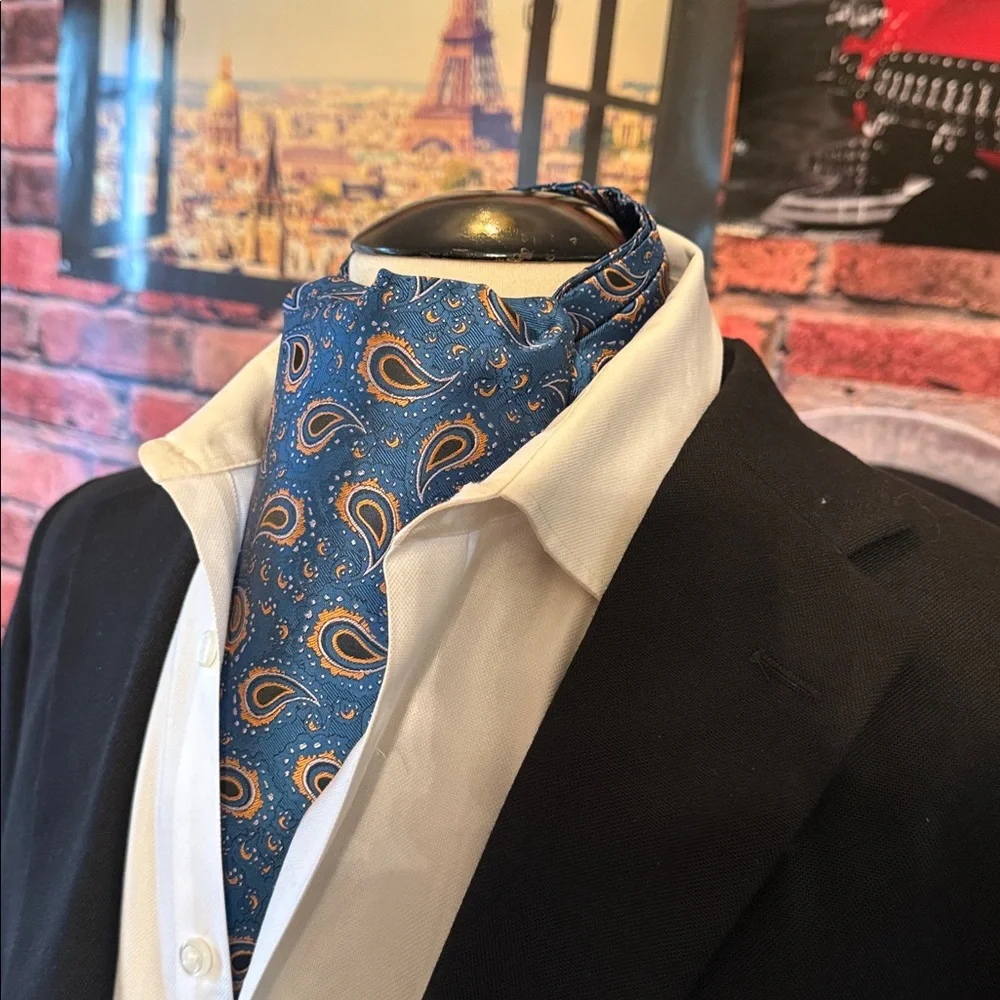 Men's Paisley Ascot Cravat - Blue and Orange